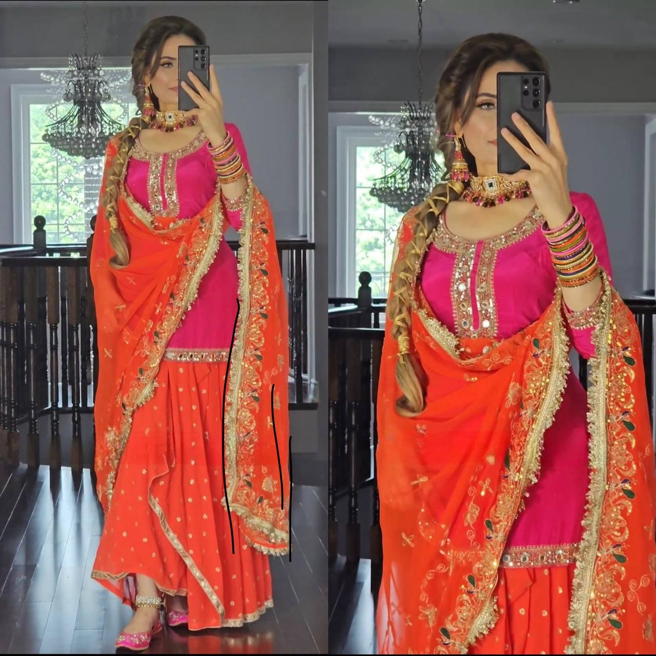 Designer Party Wear Top with Dhoti Skirt & Dupatta (MD-3023)