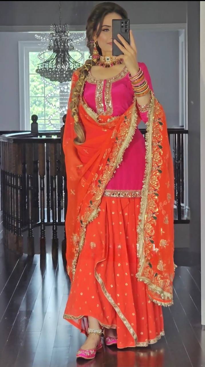 Designer Party Wear Top with Dhoti Skirt & Dupatta (MD-3023)