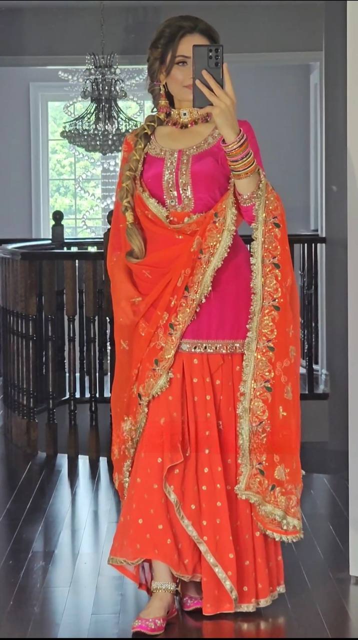 Designer Party Wear Top with Dhoti Skirt & Dupatta (MD-3023)
