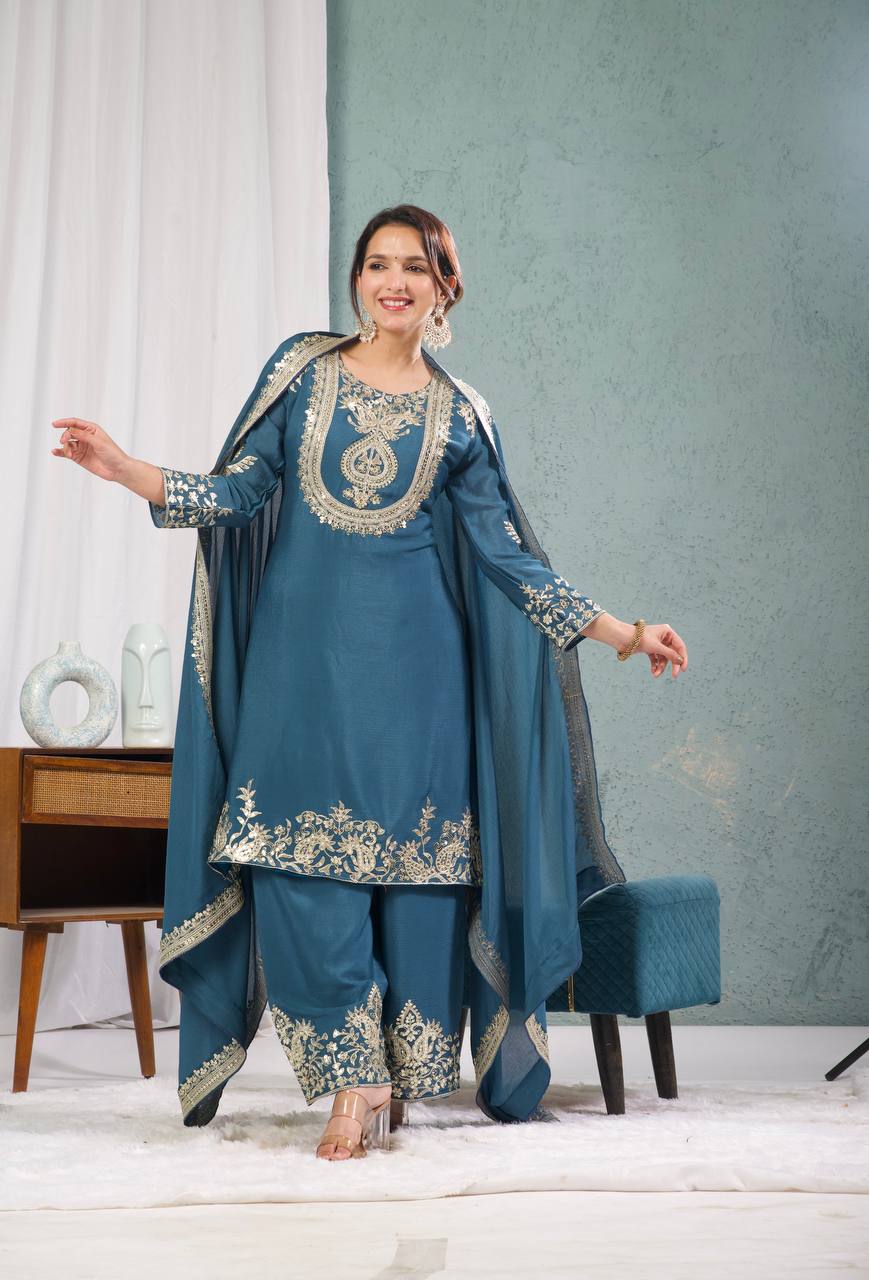 New Arrival – Heavy Embroidered Chinnon Silk Set