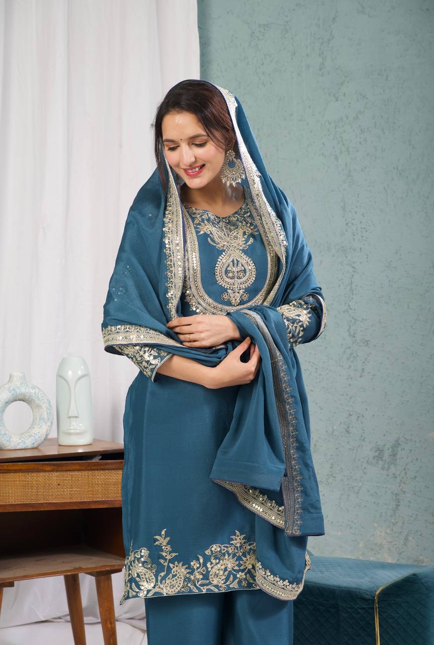 New Arrival – Heavy Embroidered Chinnon Silk Set