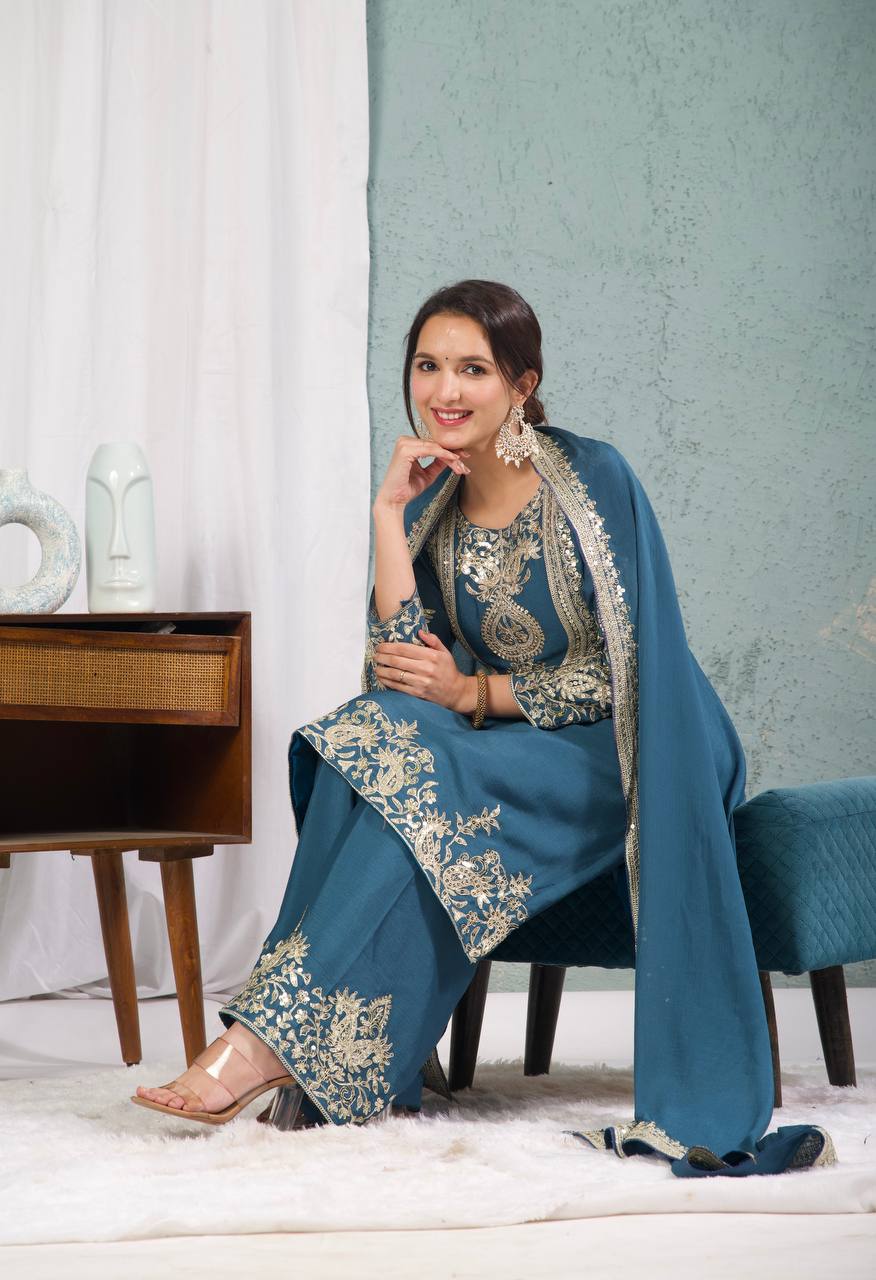 New Arrival – Heavy Embroidered Chinnon Silk Set