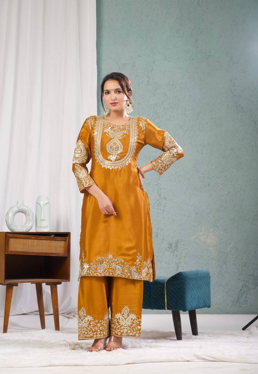 New Arrival – Heavy Embroidered Chinnon Silk Set