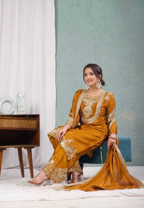 New Arrival – Heavy Embroidered Chinnon Silk Set