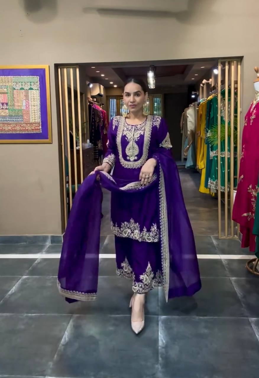 New Arrival – Heavy Embroidered Chinnon Silk Set