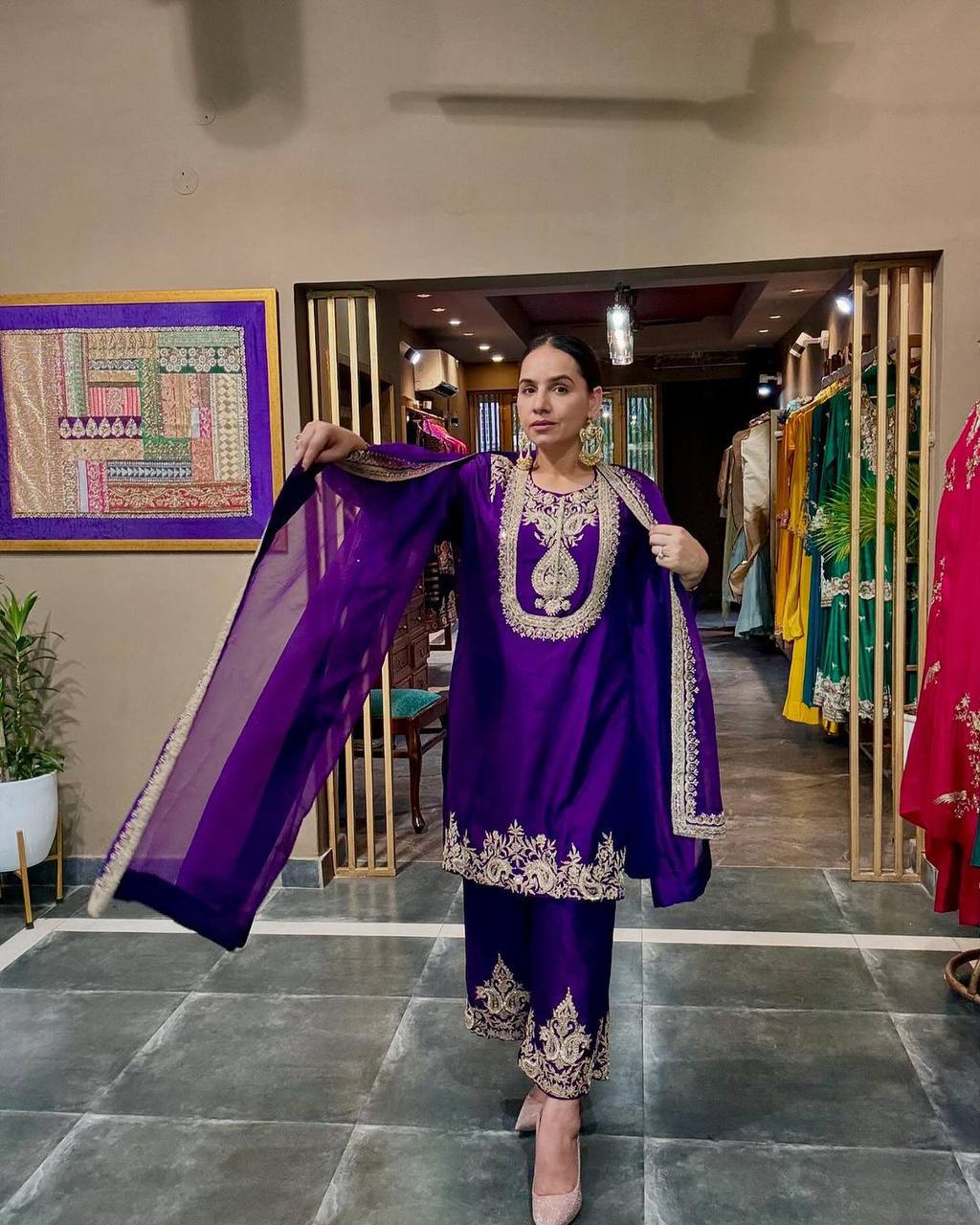 New Arrival – Heavy Embroidered Chinnon Silk Set