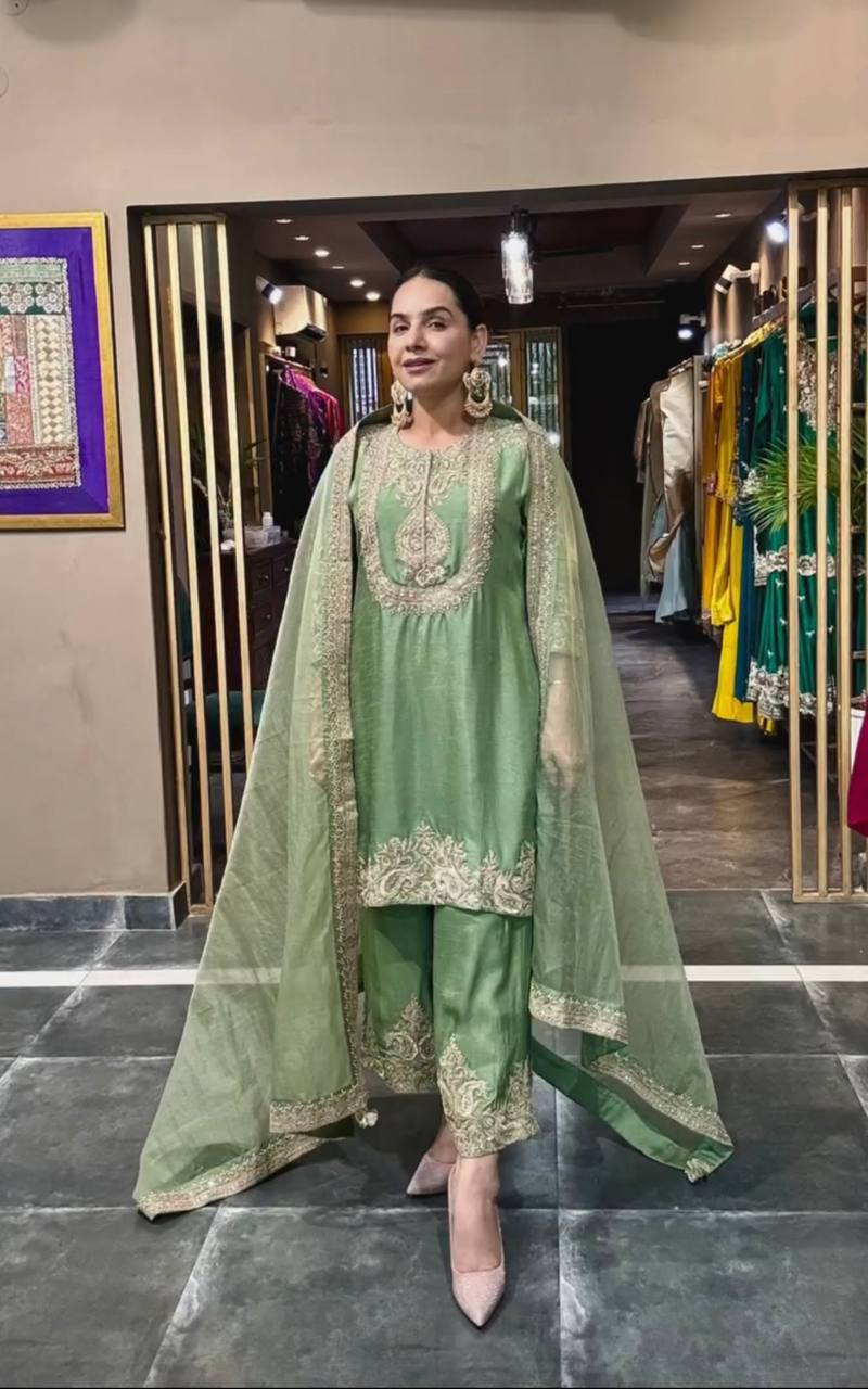 New Arrival – Heavy Embroidered Chinnon Silk Set