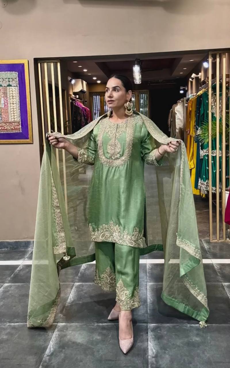 New Arrival – Heavy Embroidered Chinnon Silk Set