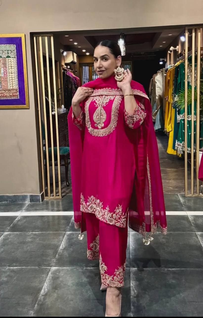New Arrival – Heavy Embroidered Chinnon Silk Set