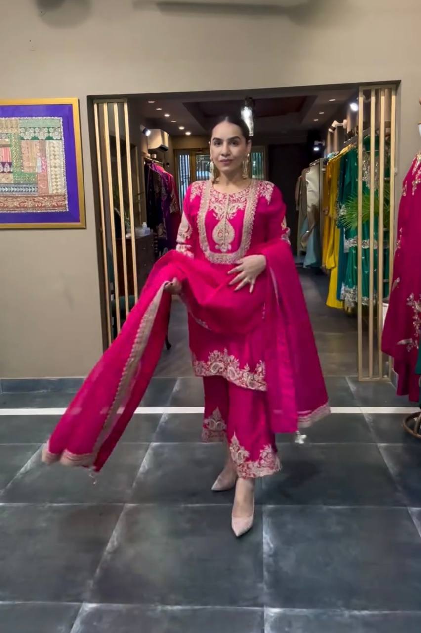 New Arrival – Heavy Embroidered Chinnon Silk Set