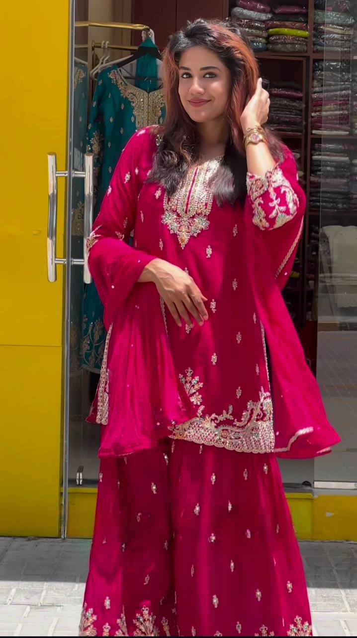 Premium Chinon Silk Party Wear with Dupatta