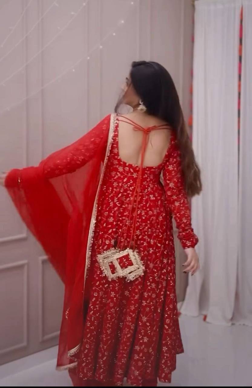 Stunning Red Colour Premium Anarkali Suit Set