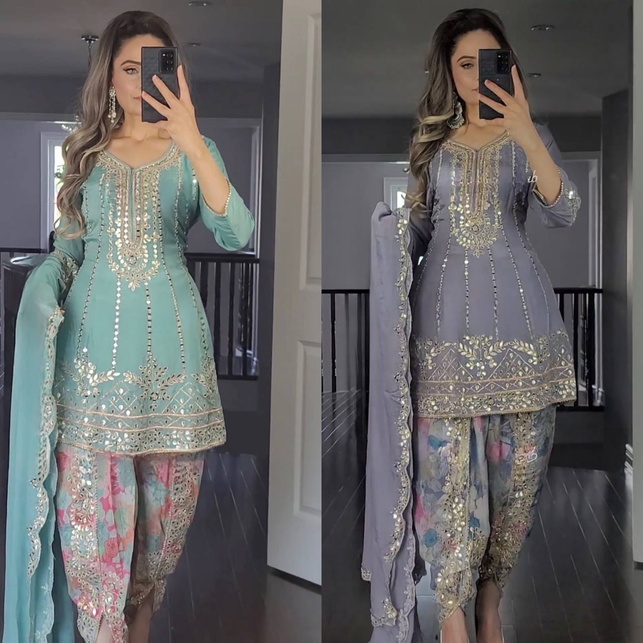 Designer Party Wear Top with Dhoti Salwar & Dupatta (NF-1138)