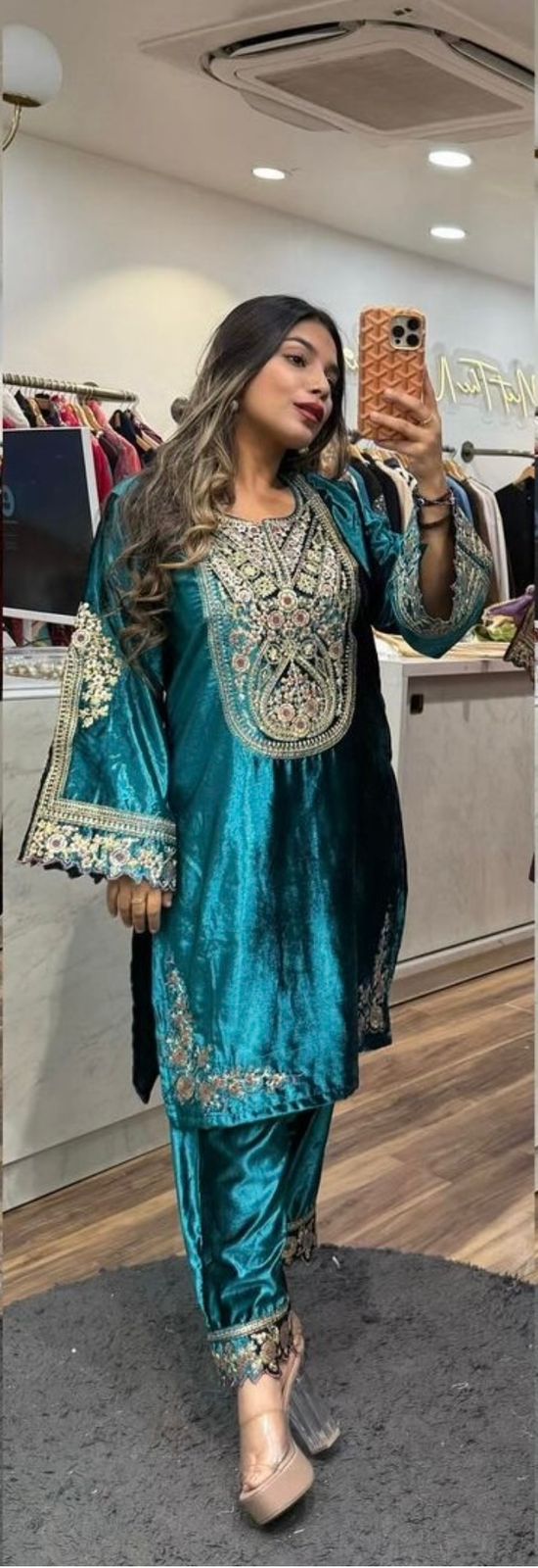 Designer Heavy Viscose Velvet Embroidered Top & Pant Set-(NF-1229)