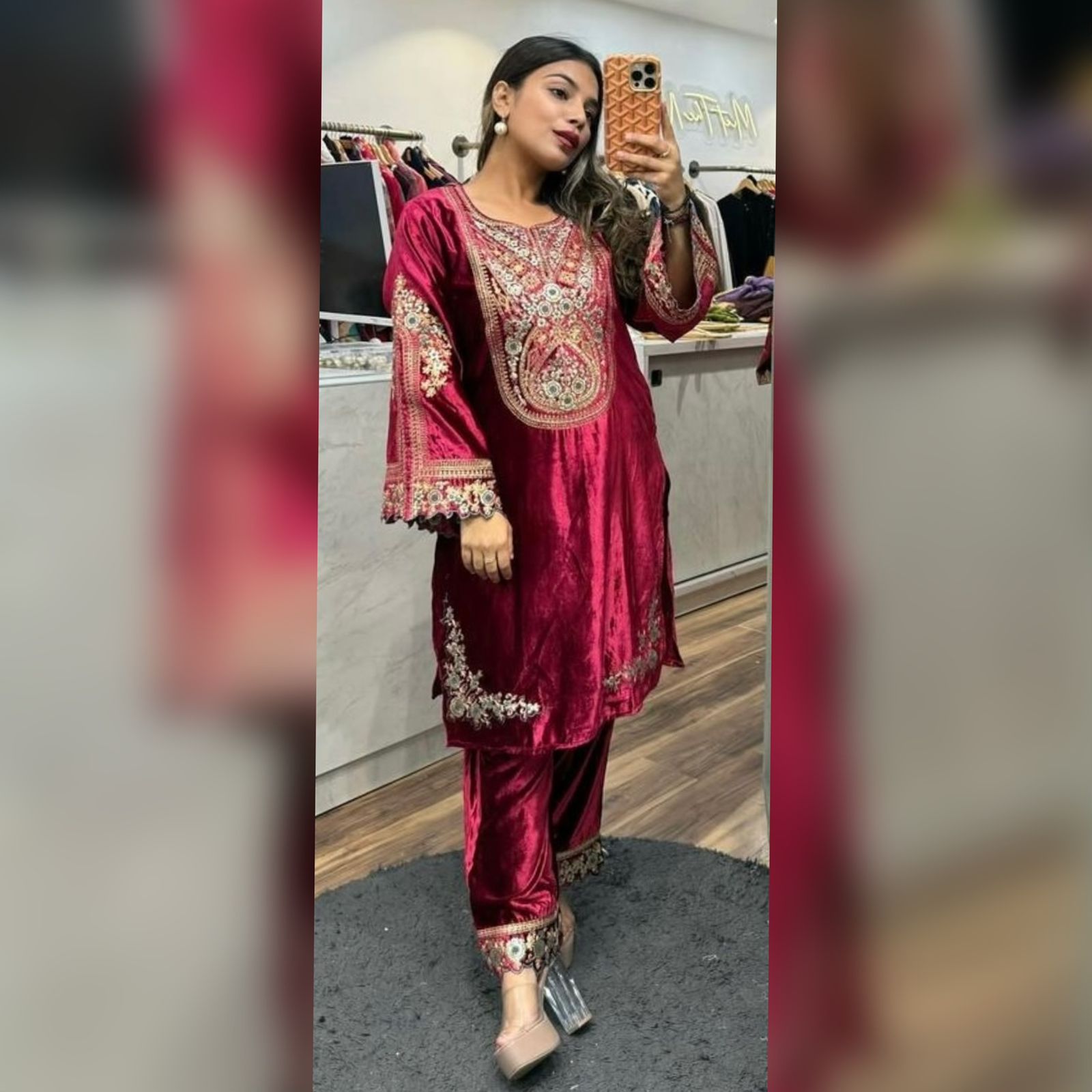 Designer Heavy Viscose Velvet Embroidered Top & Pant Set-(NF-1229)