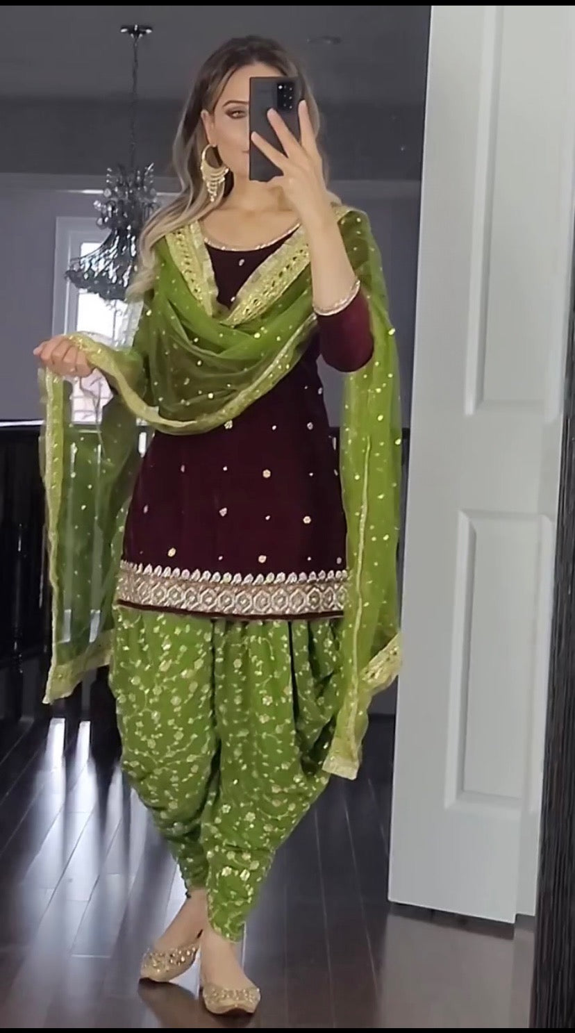 Designer Party Wear Top with Dhoti Salwar & Dupatta – NF-1090