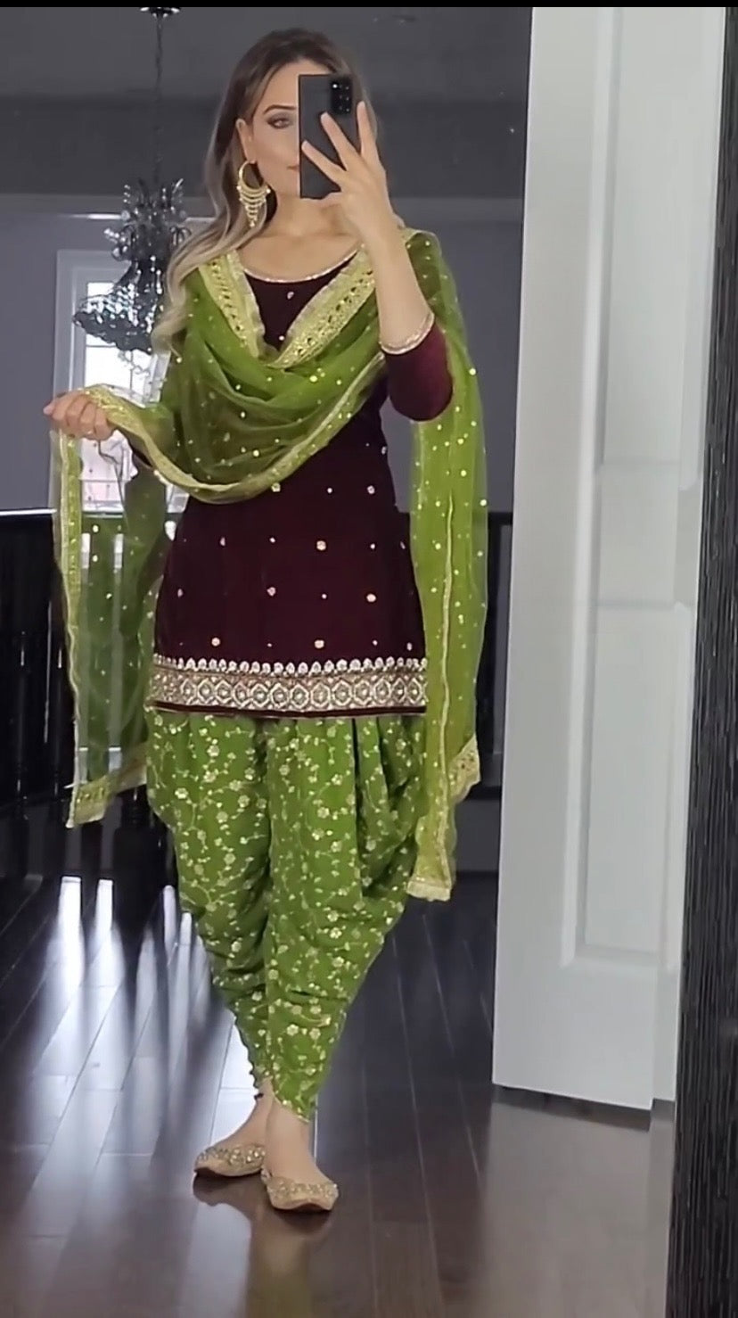Designer Party Wear Top with Dhoti Salwar & Dupatta – NF-1090