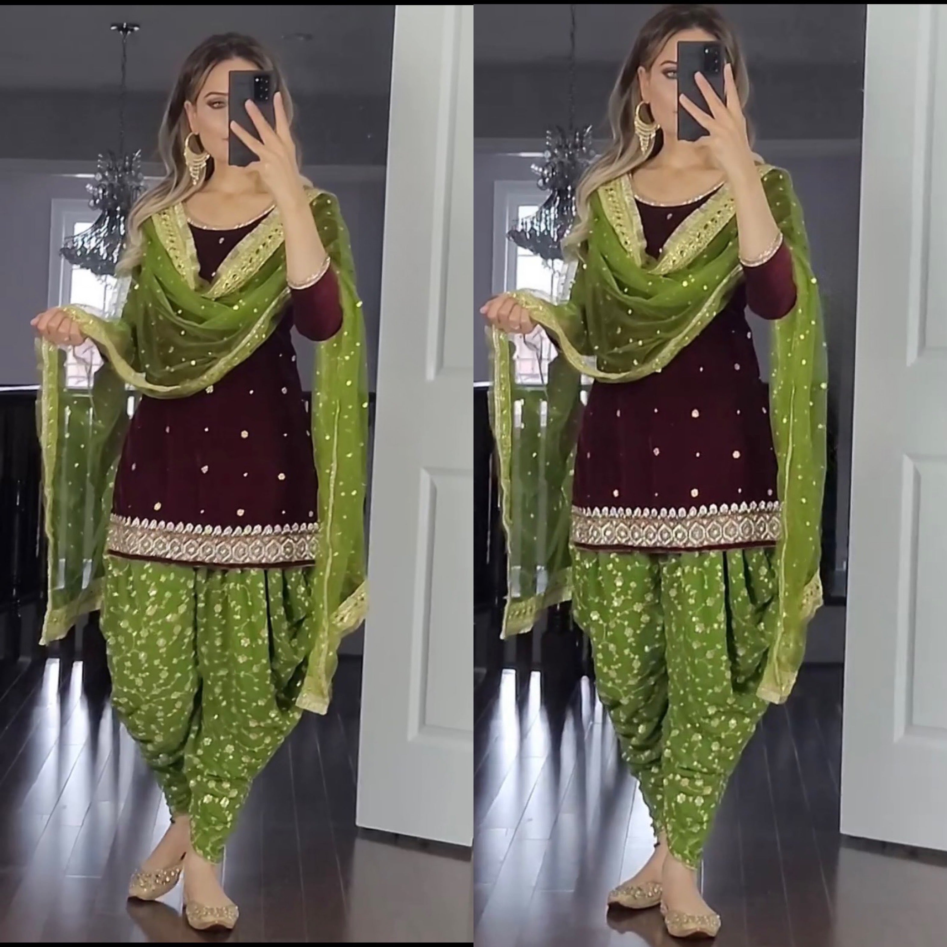 Designer Party Wear Top with Dhoti Salwar & Dupatta – NF-1090