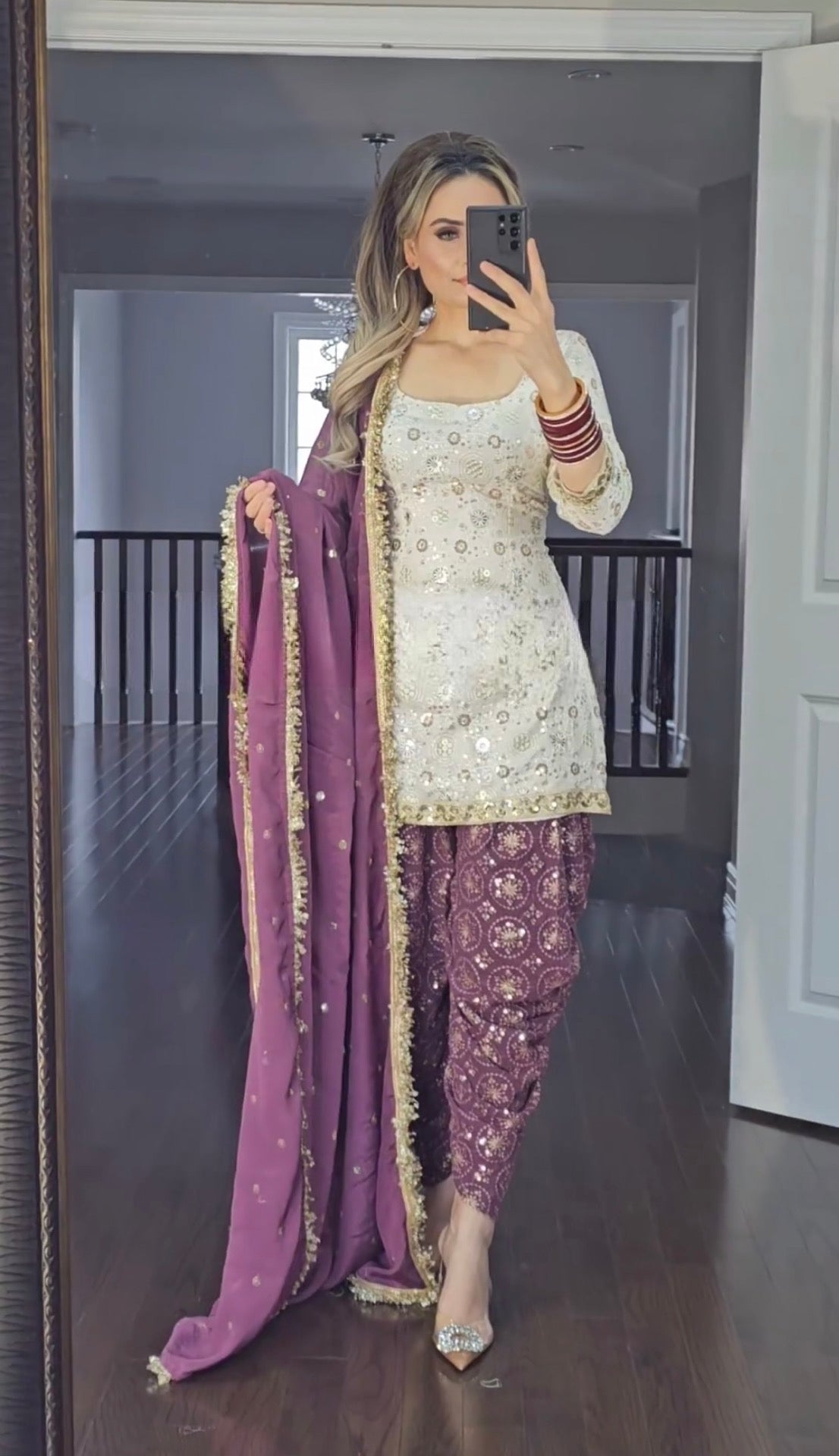 Elegant Faux Georgette Party Wear Set (Top, Dhoti Salwar & Dupatta)-(NF-1184)