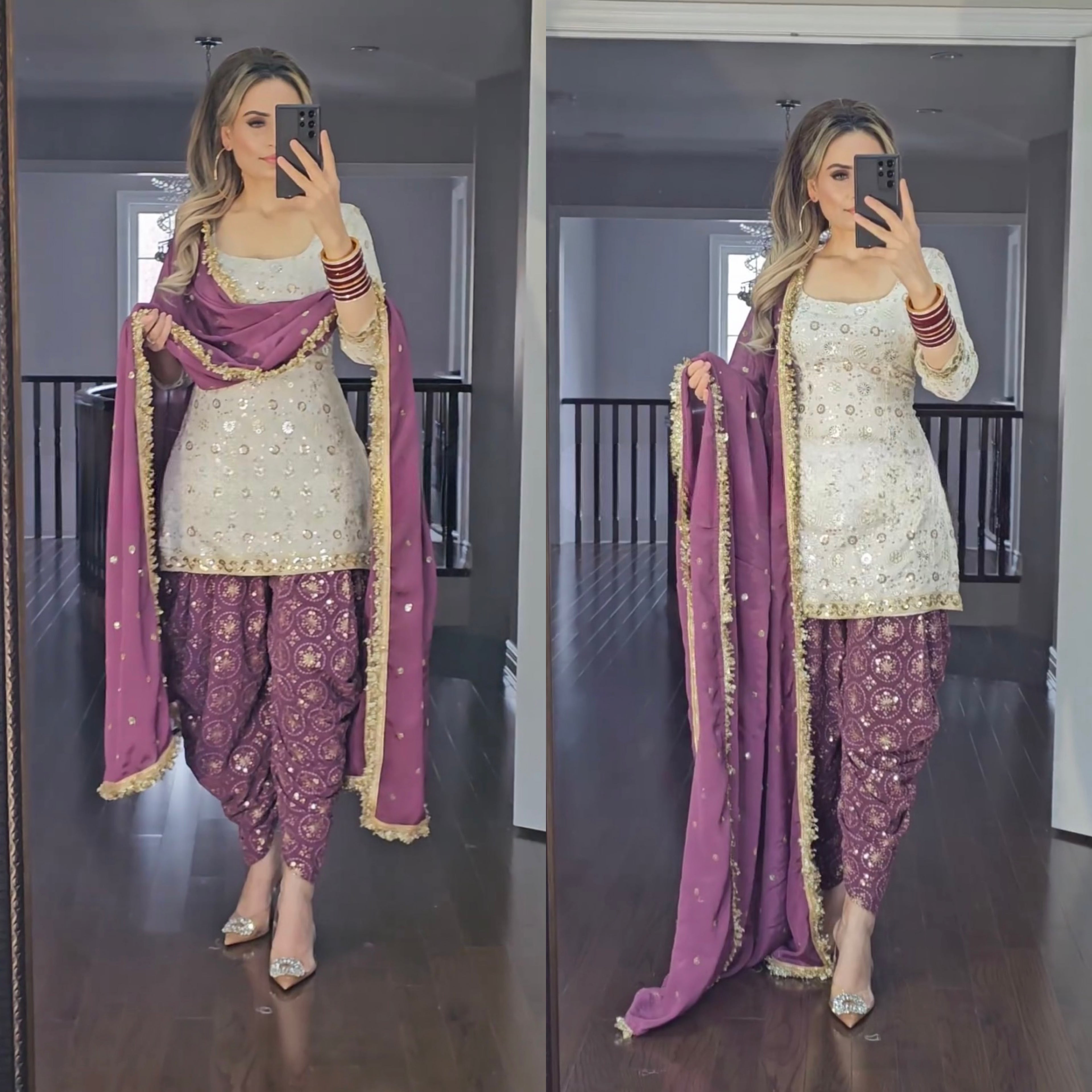 Elegant Faux Georgette Party Wear Set (Top, Dhoti Salwar & Dupatta)-(NF-1184)
