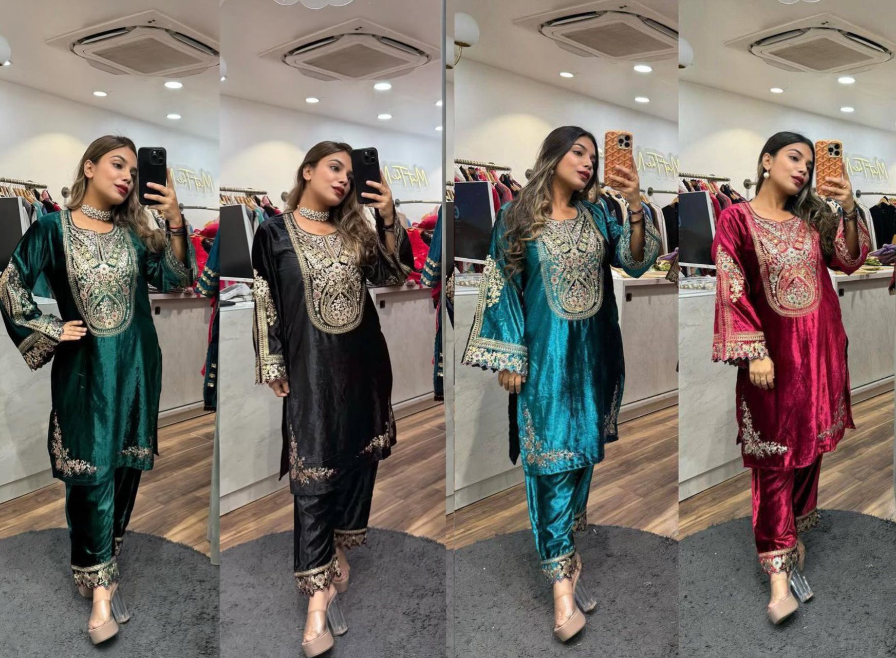 Designer Heavy Viscose Velvet Embroidered Top & Pant Set-(NF-1229)