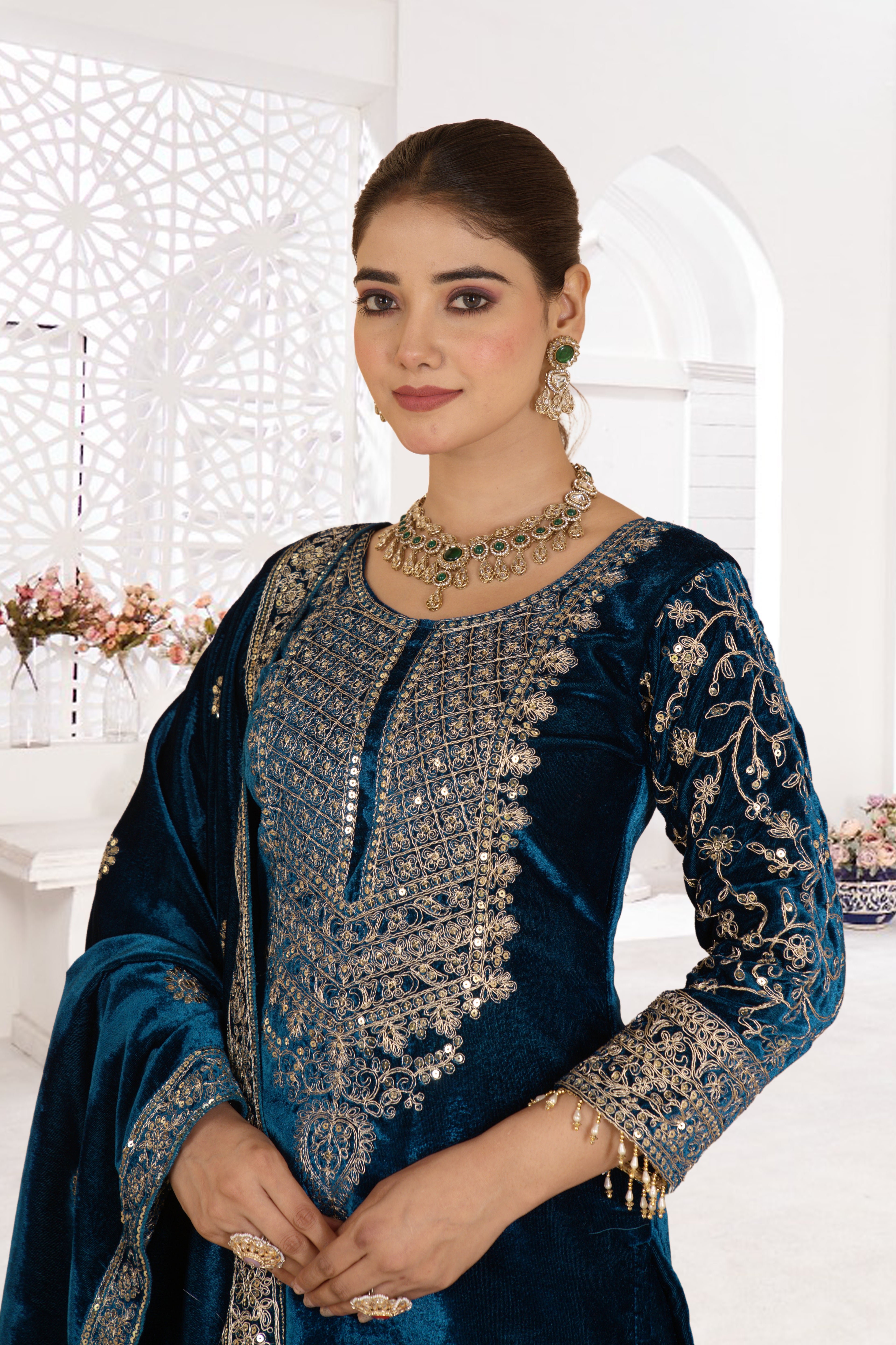 Royal Velvet Embroidered Suit Set-( NF-1231)