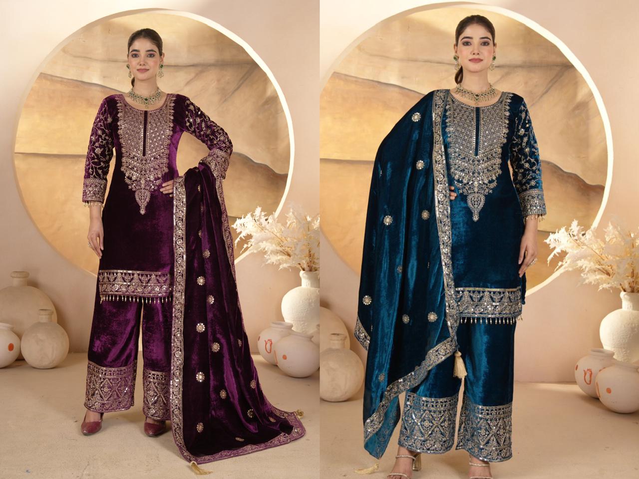 Royal Velvet Embroidered Suit Set-( NF-1231)