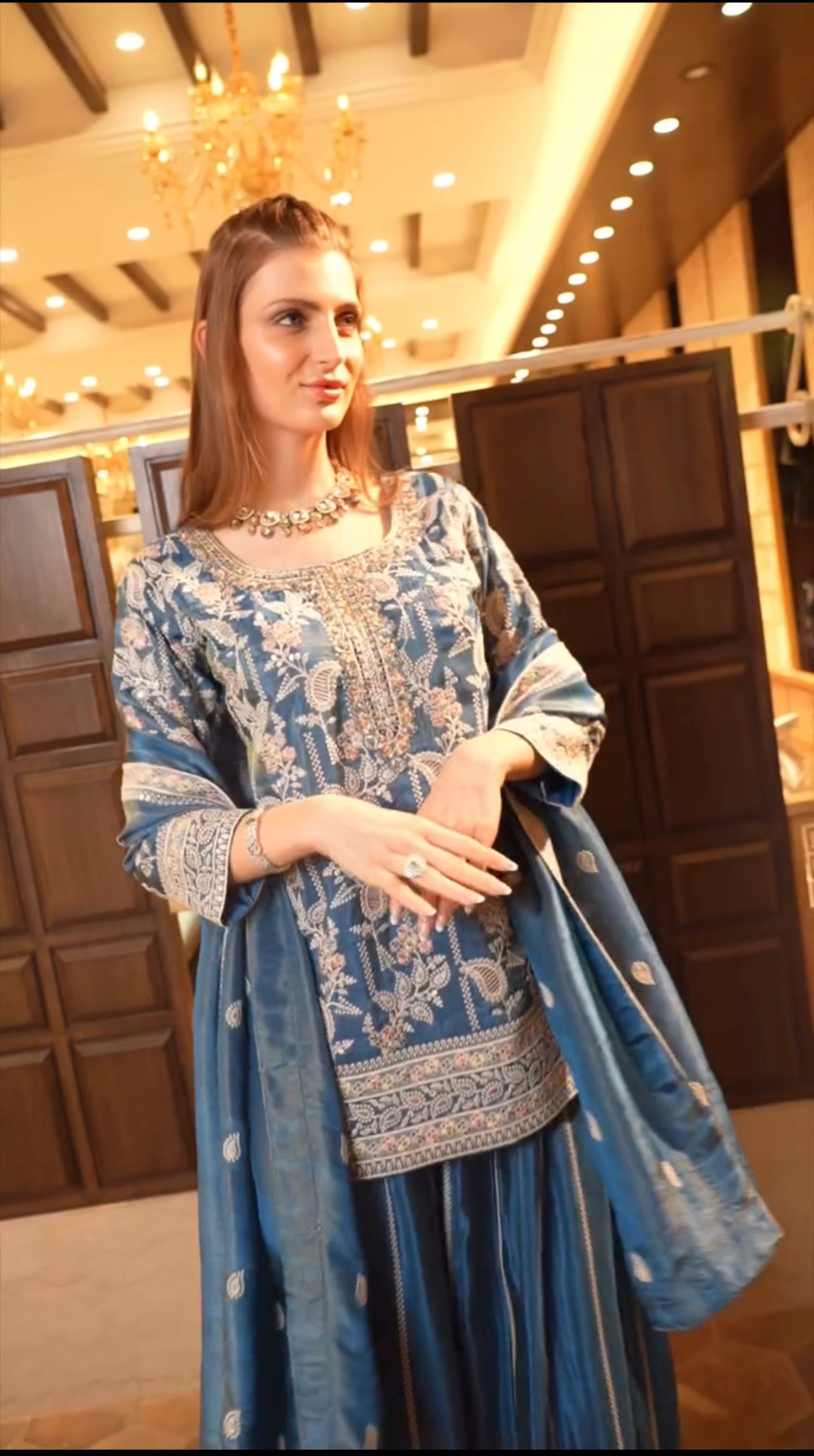 Designer Heavy Embroidered Chinnon Silk Top-Plazzo with Dupatta-( ND-1233 )