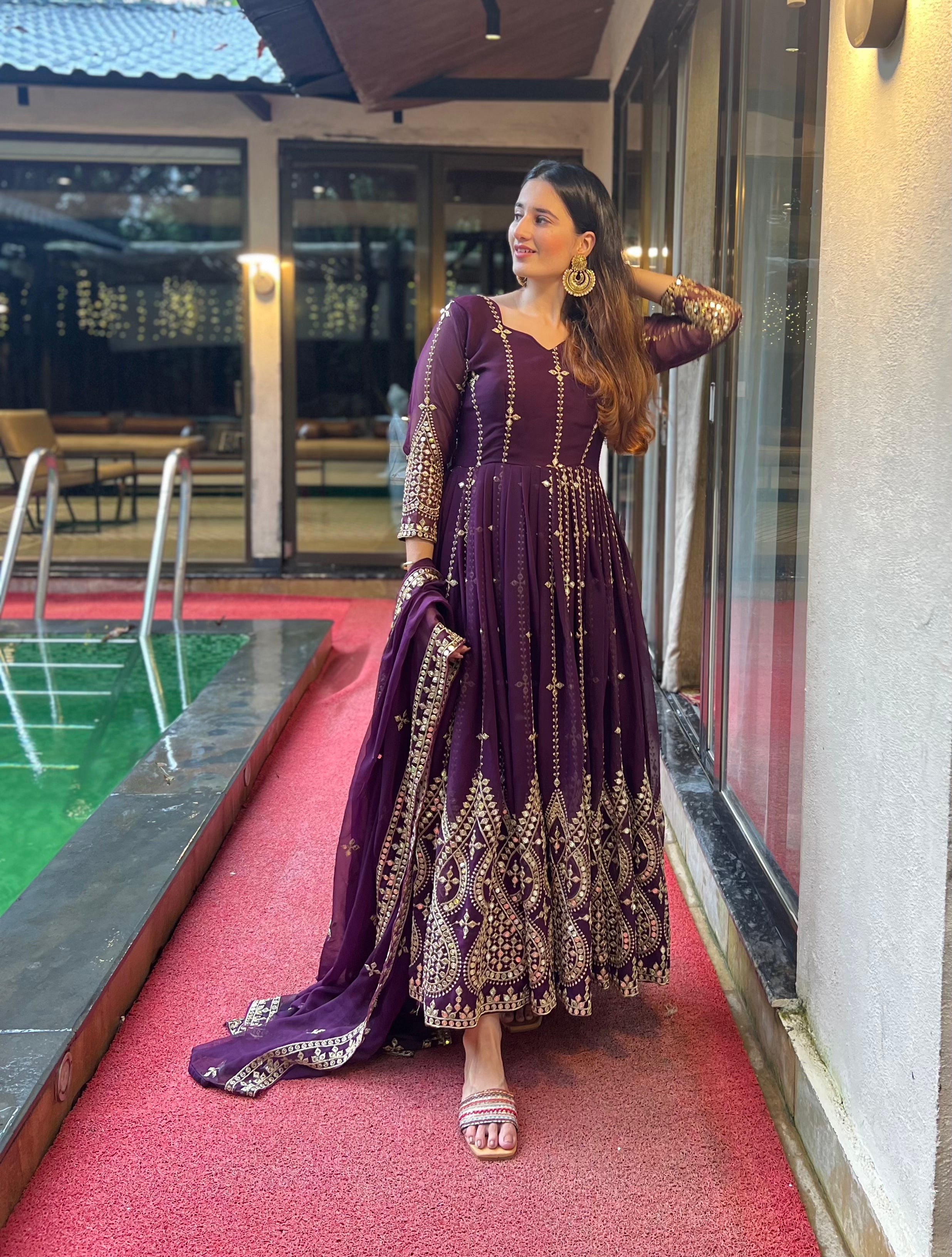 Elegant Heavy Faux Georgette Anarkali Set – Full Stitched-NF-(1179)
