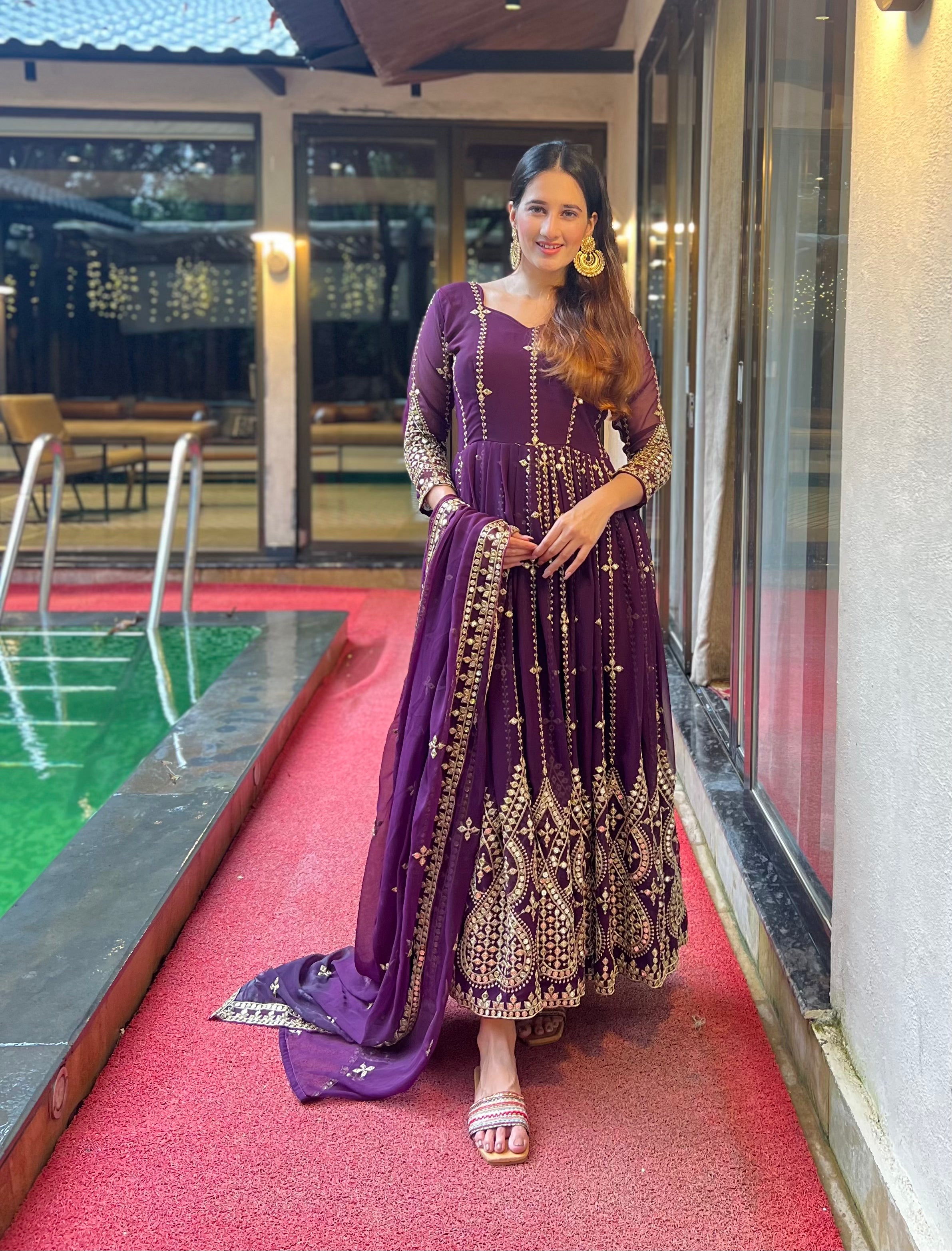 Elegant Heavy Faux Georgette Anarkali Set – Full Stitched-NF-(1179)