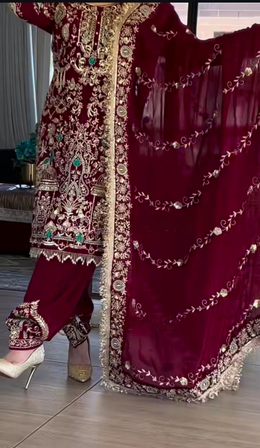 Designer Party Wear Top – Dhoti Salwar & Dupatta with Hand Work Elegance-NF-1239