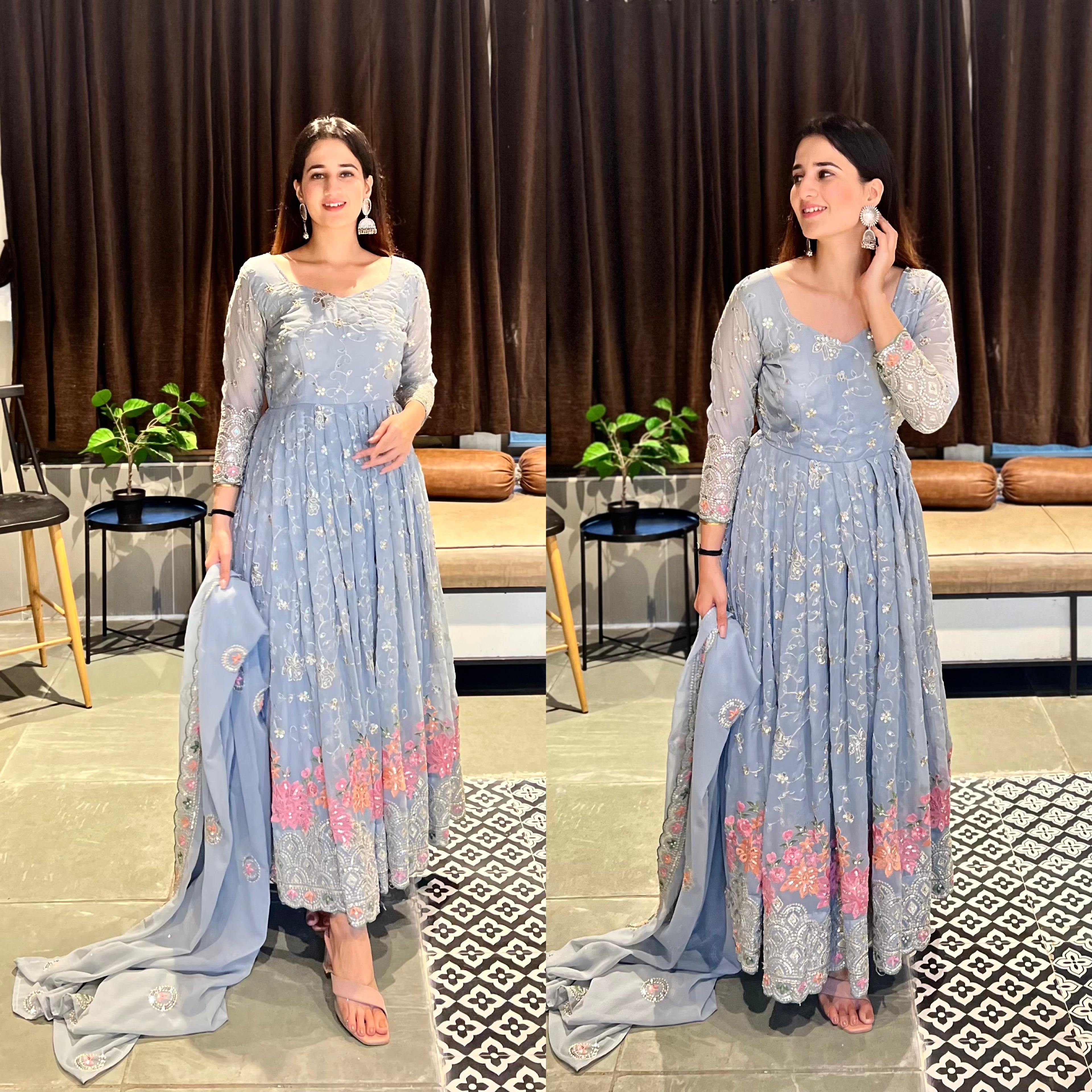 Presenting a Brand-New Designer Anarkali Suit in a Fancy, Elegant Style!-NF-(1197)
