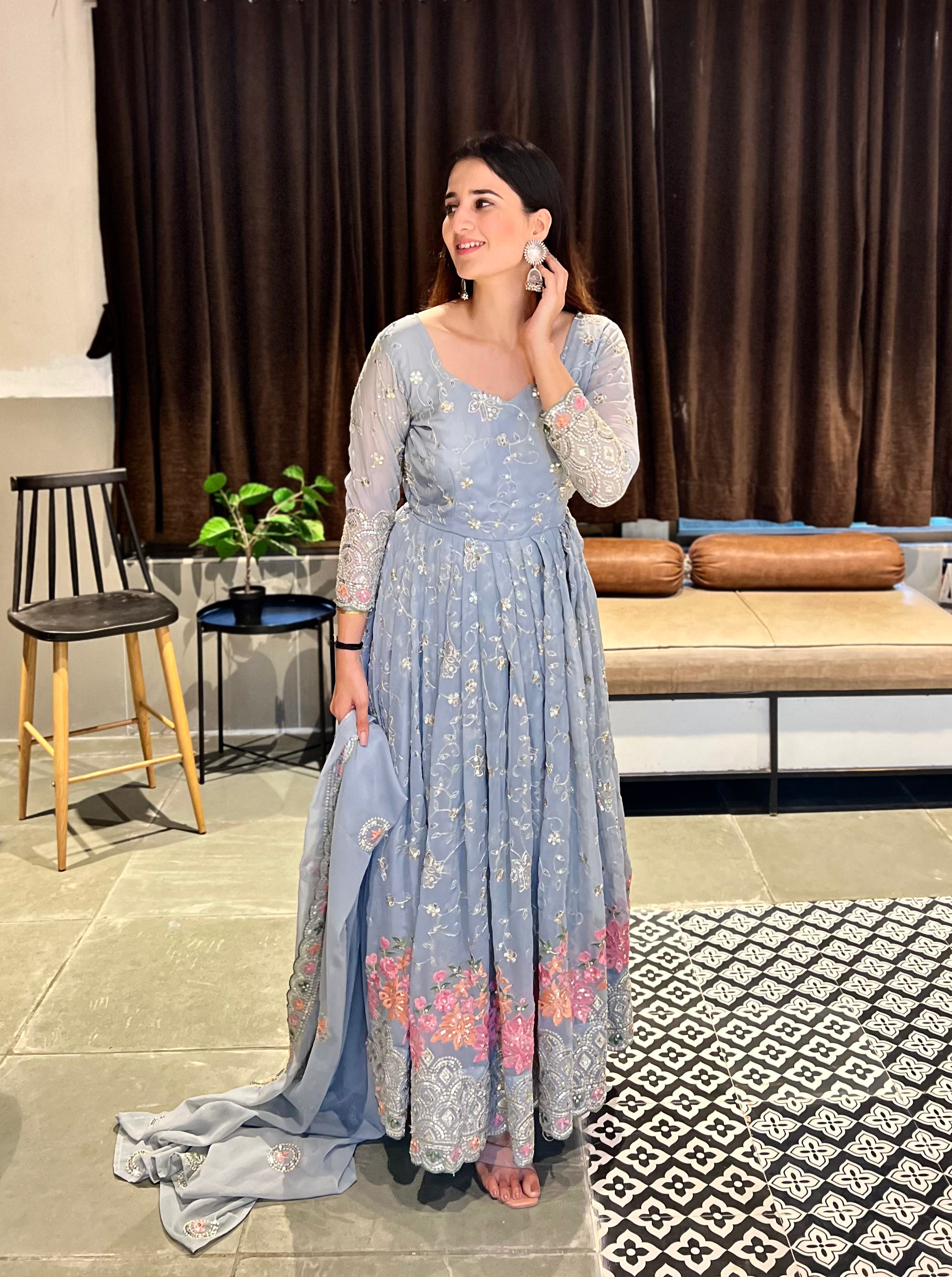 Presenting a Brand-New Designer Anarkali Suit in a Fancy, Elegant Style!-NF-(1197)