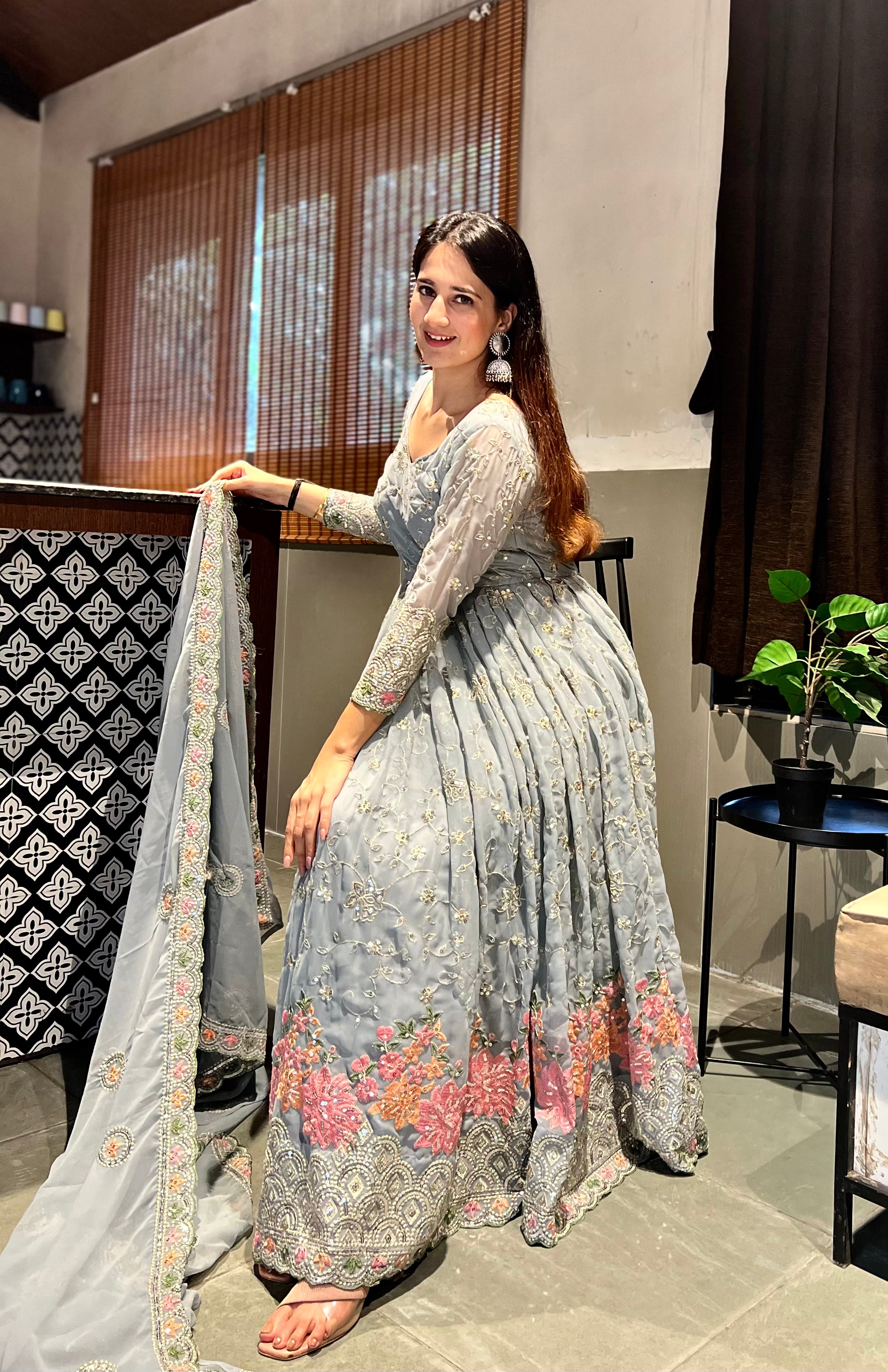 Presenting a Brand-New Designer Anarkali Suit in a Fancy, Elegant Style!-NF-(1197)