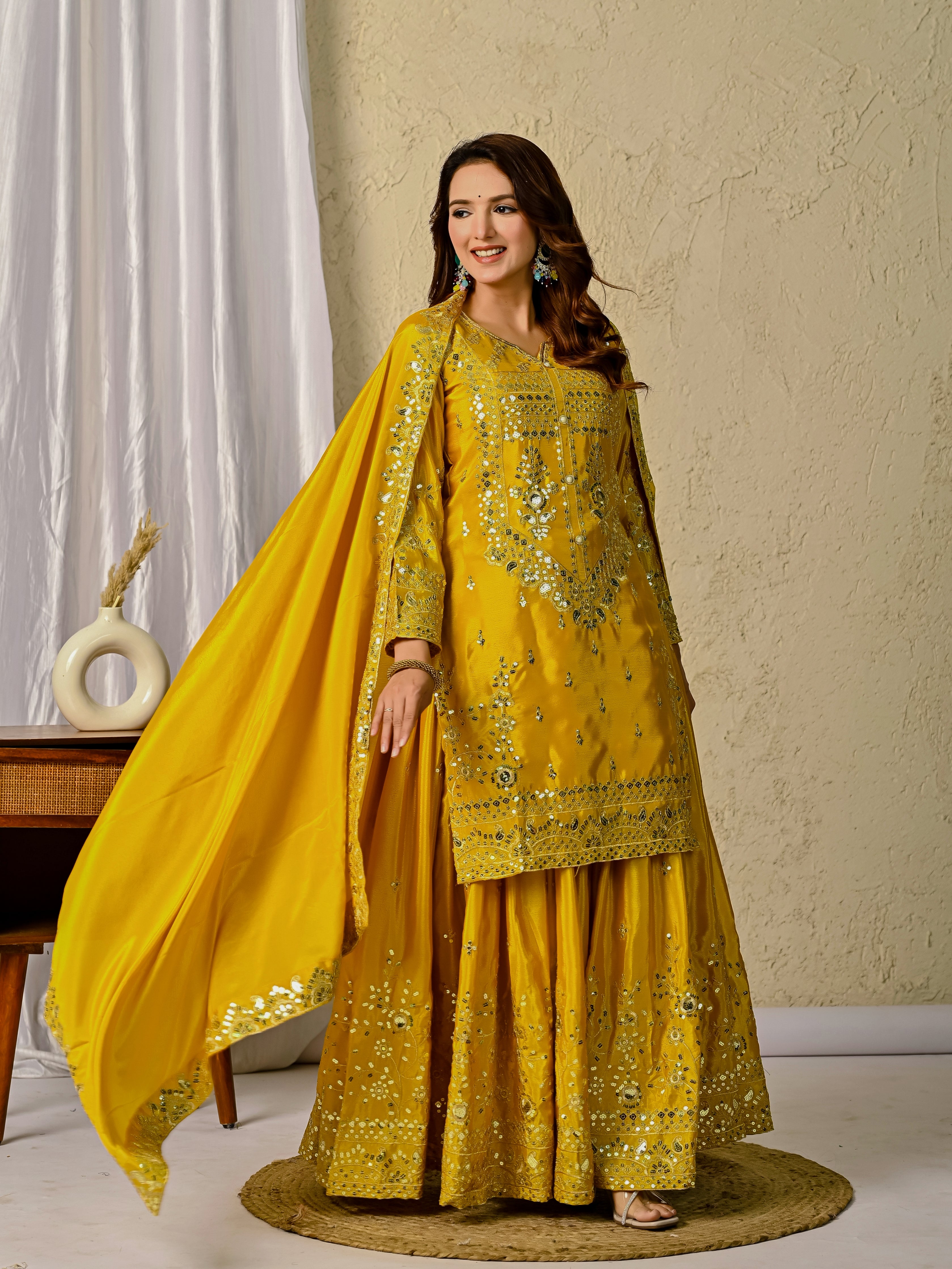 Launching New Designer Party Wear Set – Top, Sharara Palazzo &amp; Dupatta-(NF-1248)