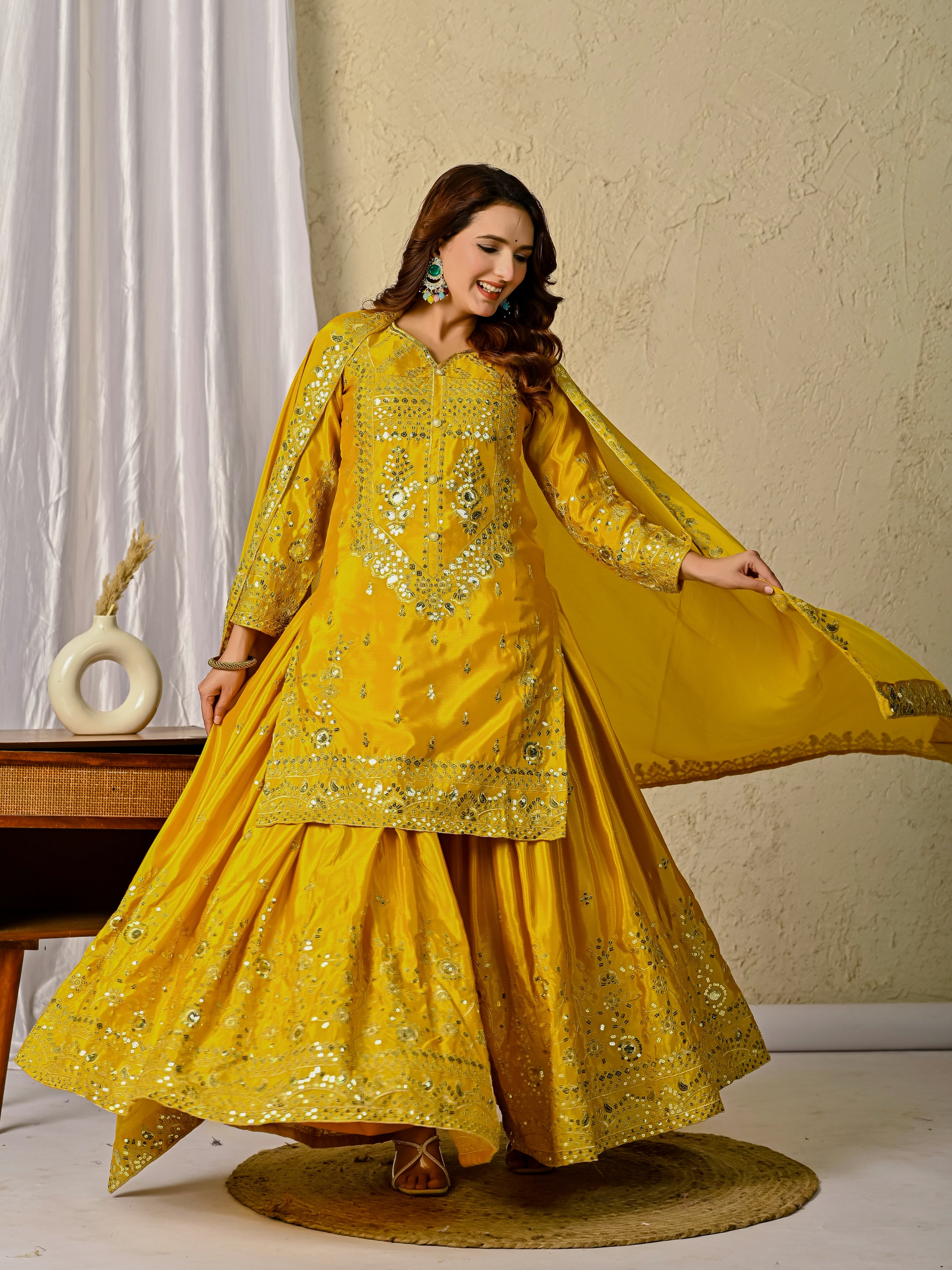 Launching New Designer Party Wear Set – Top, Sharara Palazzo &amp; Dupatta-(NF-1248)