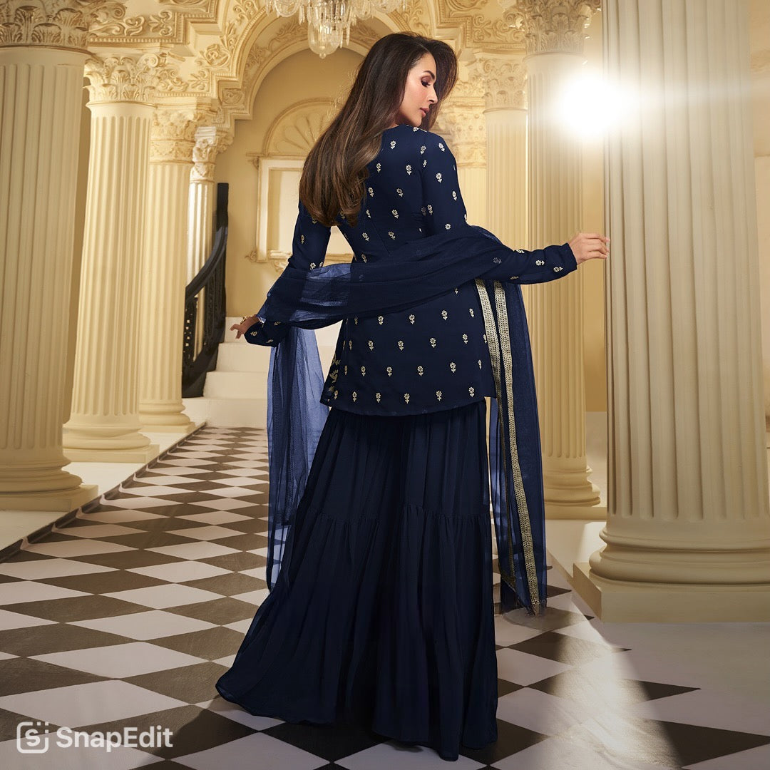New Designer Party Wear Top, Sharara Palazzo & Dupatta-ND-5019