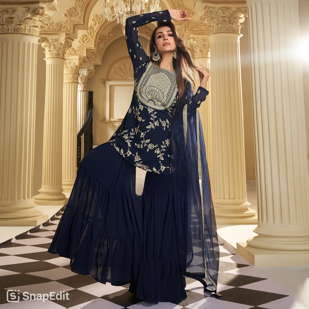 New Designer Party Wear Top, Sharara Palazzo & Dupatta-ND-5019