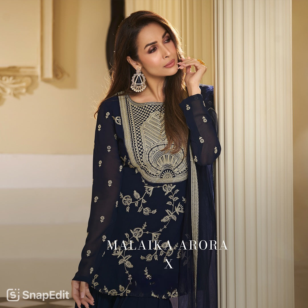 New Designer Party Wear Top, Sharara Palazzo & Dupatta-ND-5019