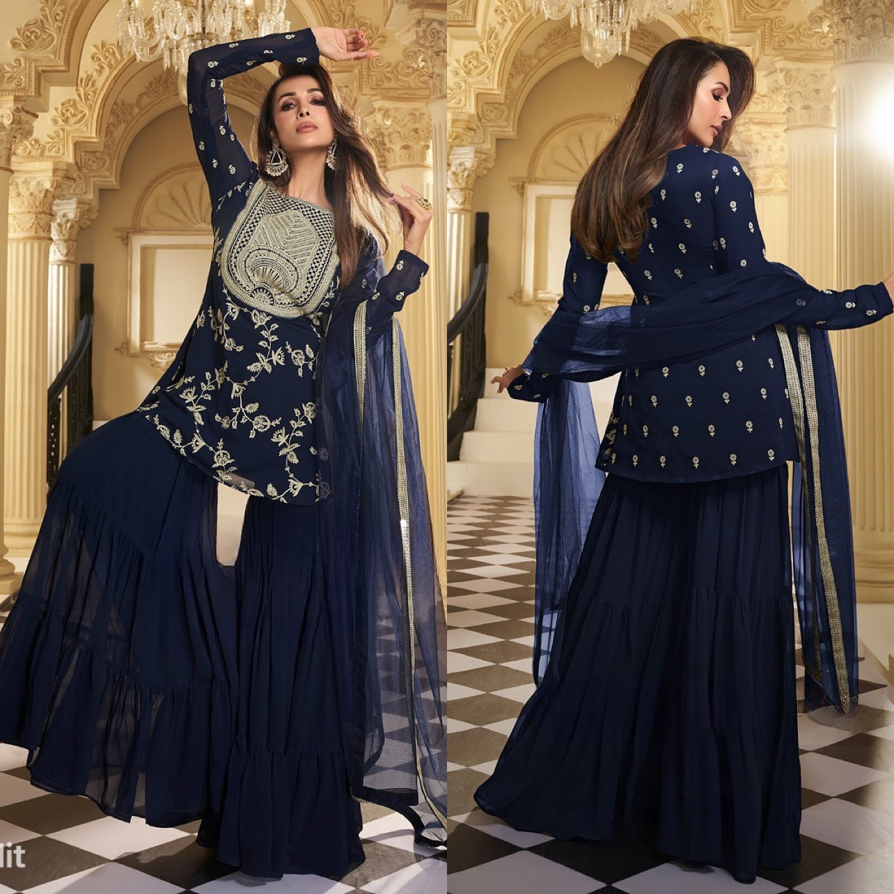 New Designer Party Wear Top, Sharara Palazzo & Dupatta-ND-5019