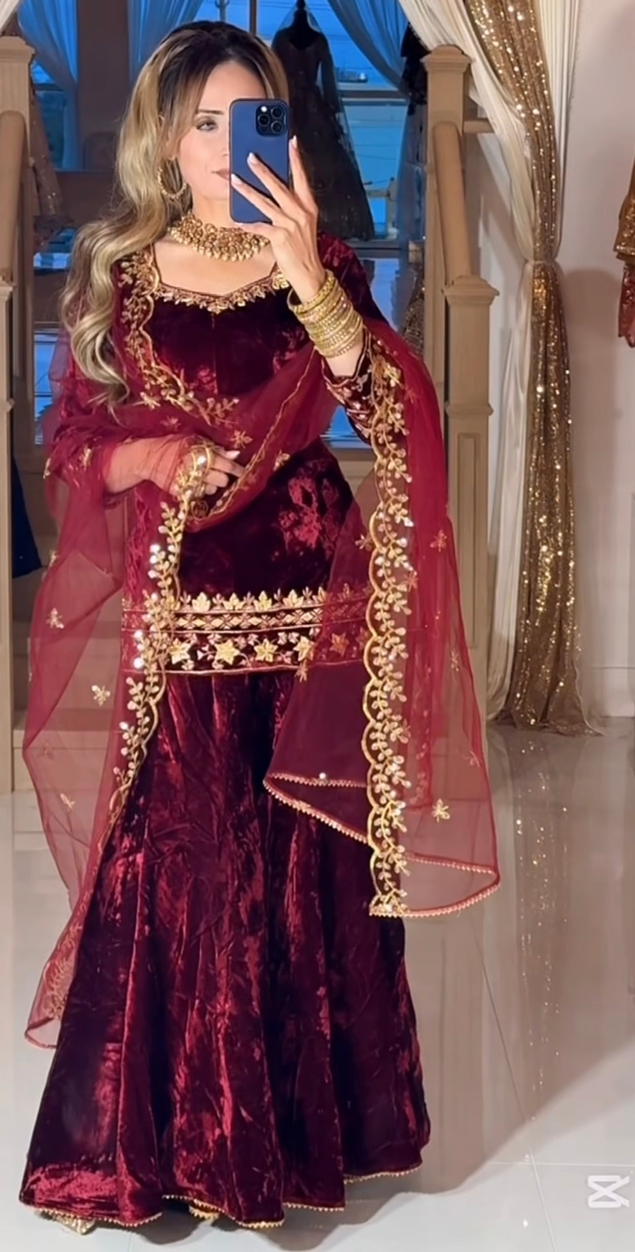 Royal Designer Embroidered Velvet Sharara Suit – MD-3069