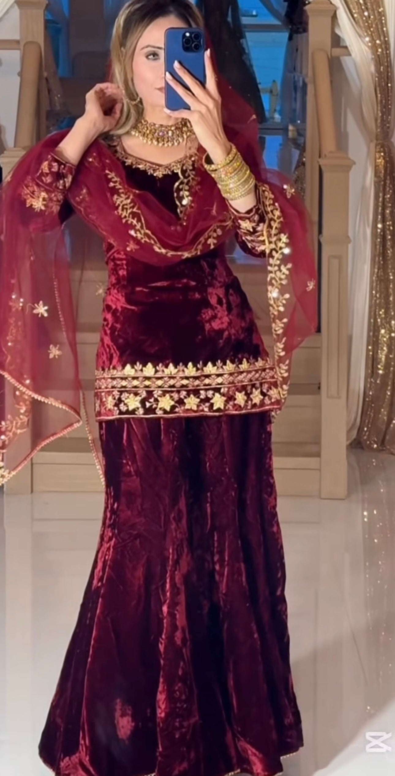 Royal Designer Embroidered Velvet Sharara Suit – MD-3069