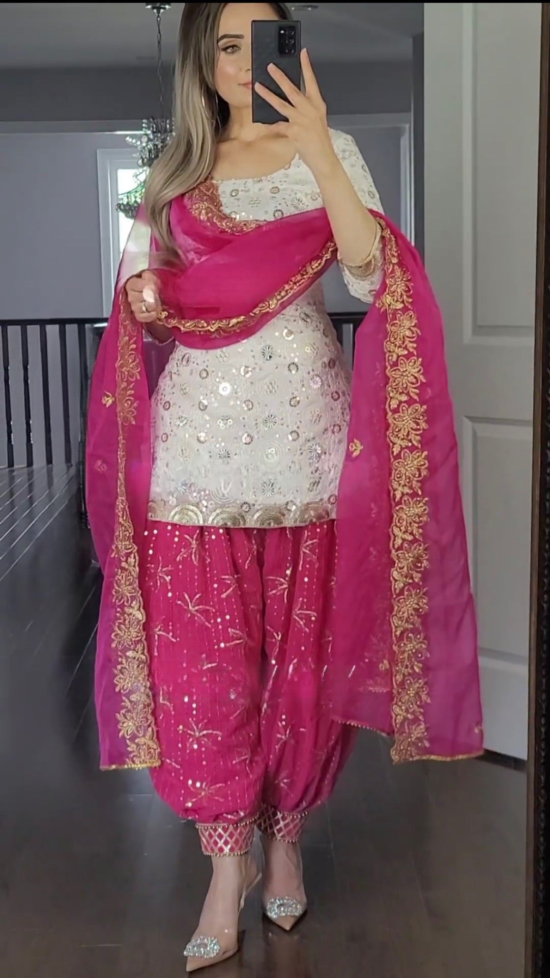New Designer Party Wear Faux Georgette Top with Patiyala Salwar & Embroidered Dupatta-(NF-1151)