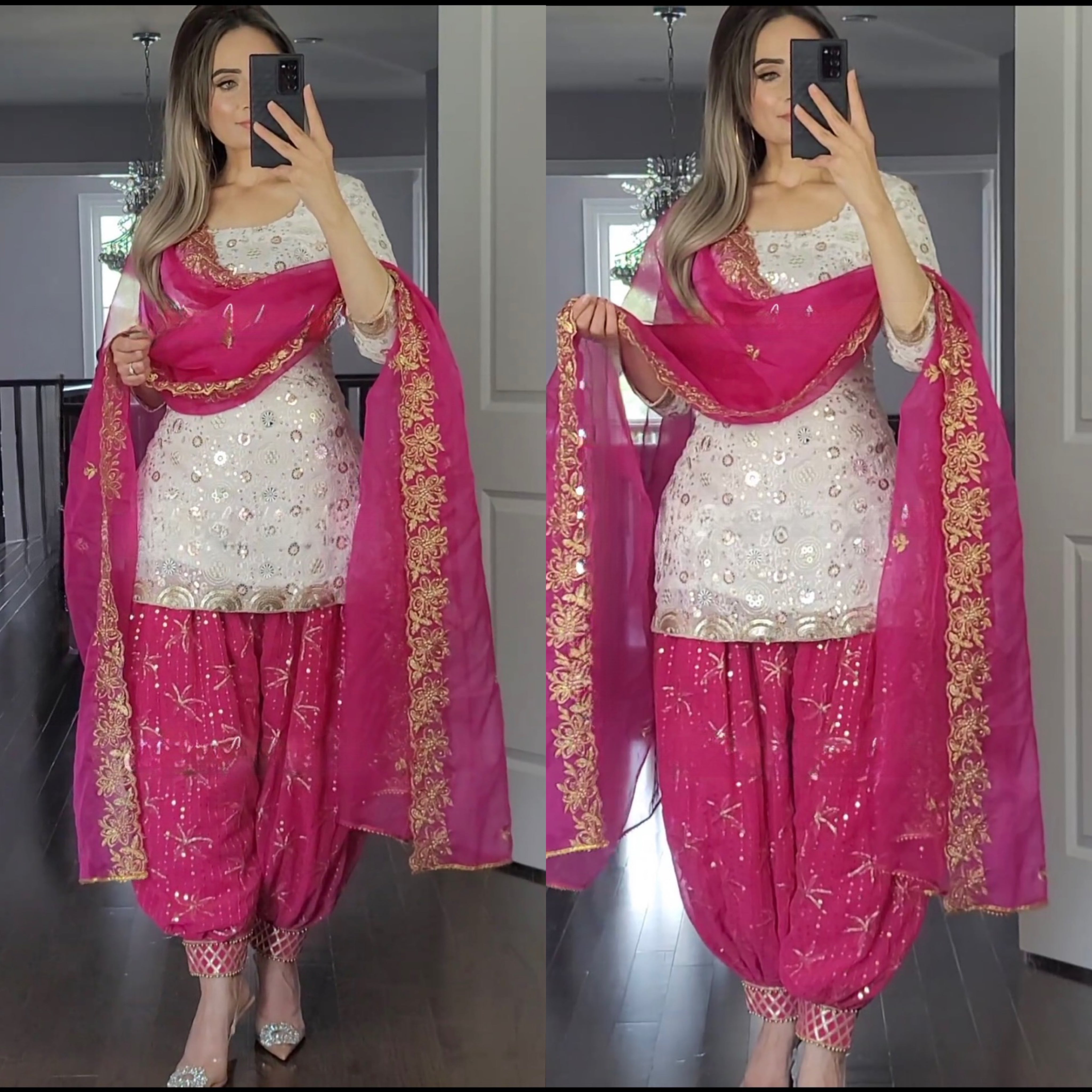 New Designer Party Wear Faux Georgette Top with Patiyala Salwar & Embroidered Dupatta-(NF-1151)