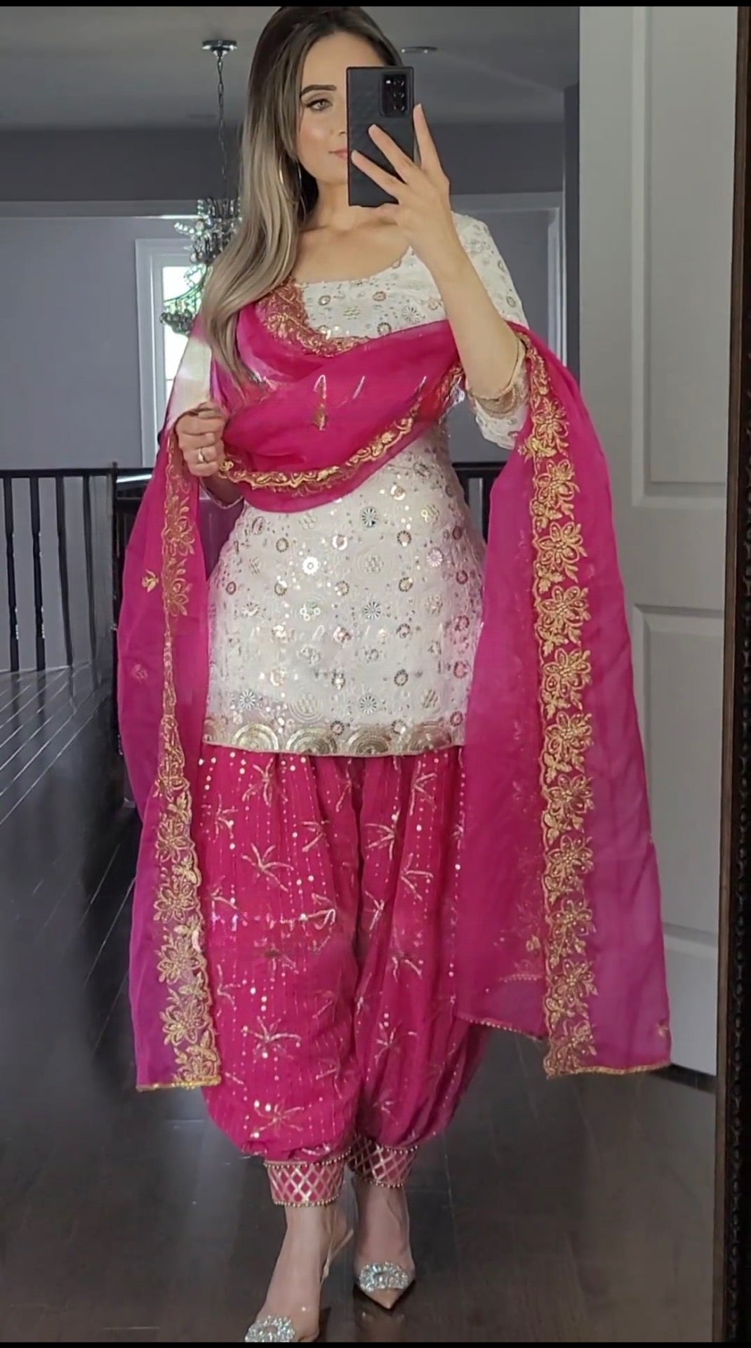 New Designer Party Wear Faux Georgette Top with Patiyala Salwar & Embroidered Dupatta-(NF-1151)