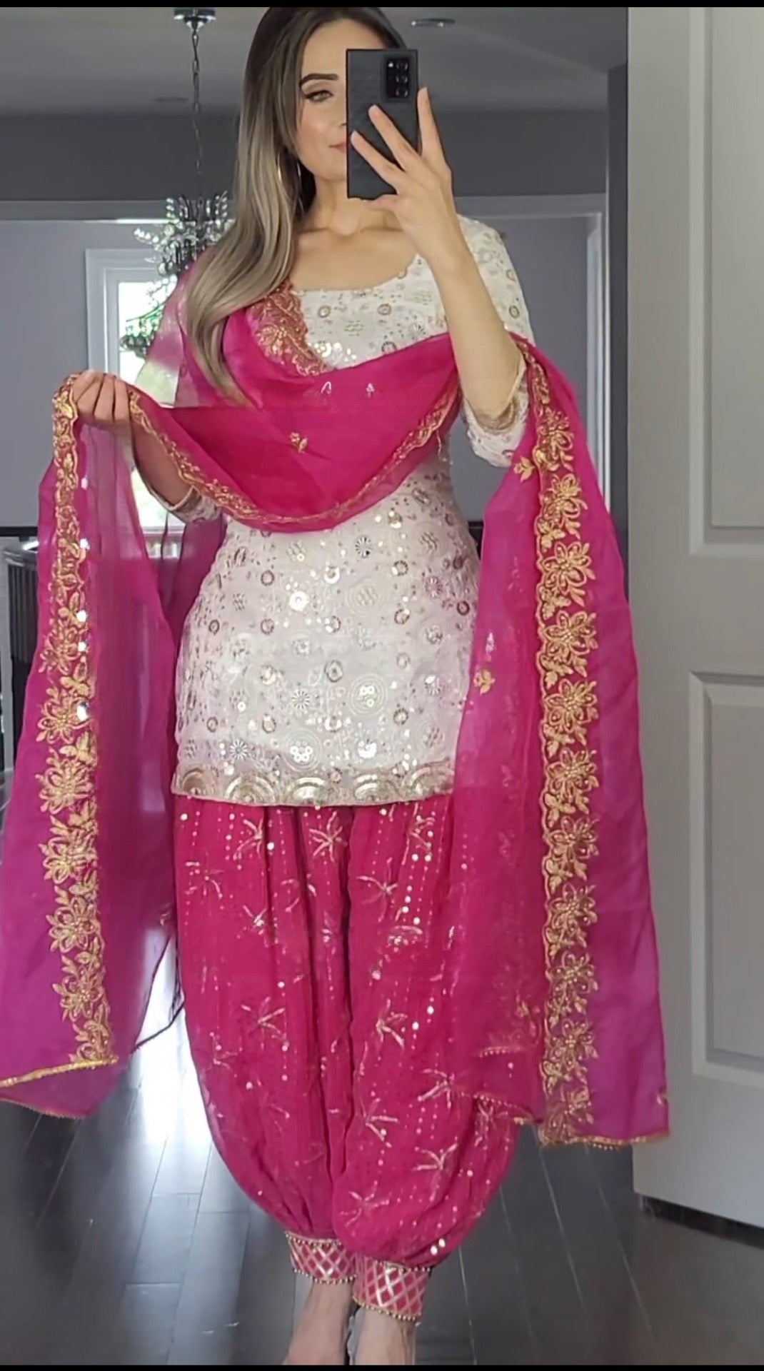 New Designer Party Wear Faux Georgette Top with Patiyala Salwar & Embroidered Dupatta-(NF-1151)