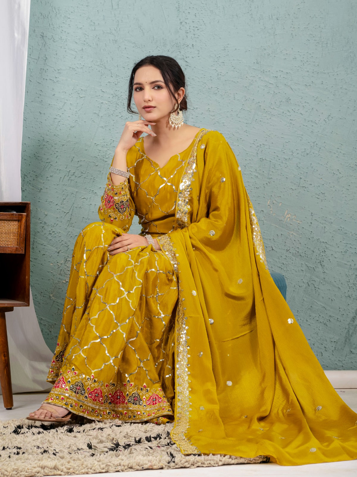 Heavy Chinon Silk Embroidered Party Wear Top & Sharara Palazzo-ND-5017
