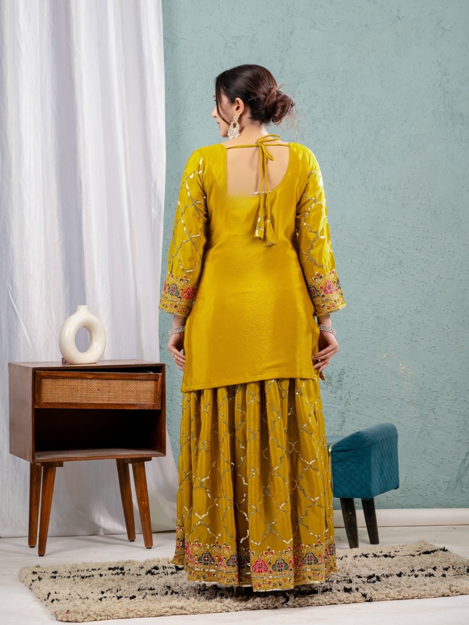 Heavy Chinon Silk Embroidered Party Wear Top & Sharara Palazzo-ND-5017