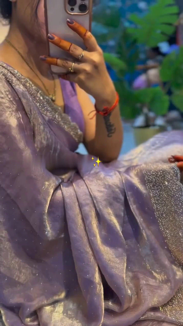Luxurious Moss Fabric Saree with Swarovski Handwork
