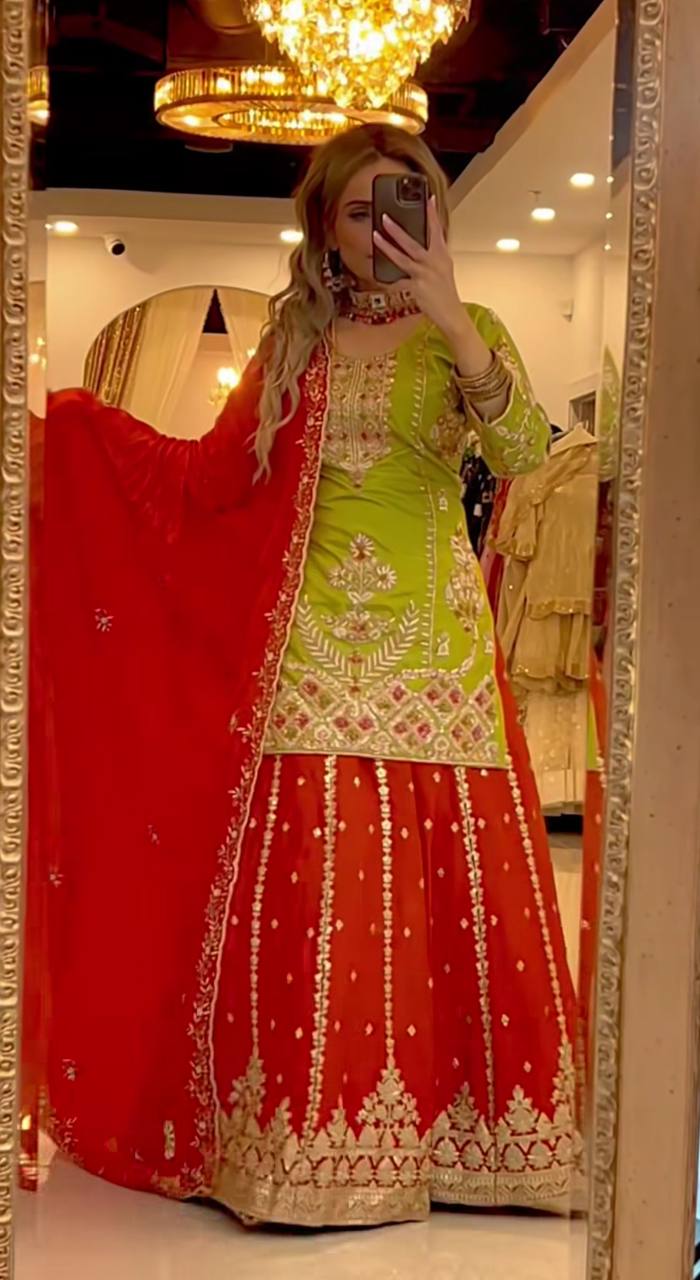 New Designer Heavy Chinnon Silk Plazzo Set With Dupatta-ND-5049